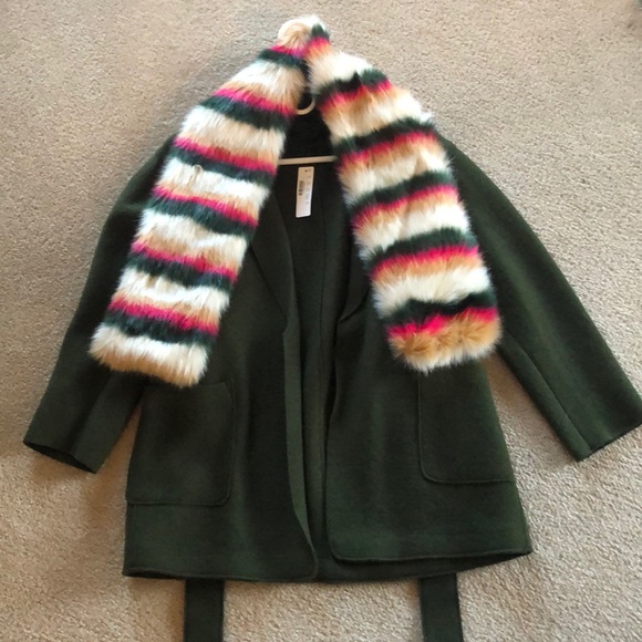 J. Crew Jackets & Blazers - NWT JCrew Green Wool Belt Coat with Removable Fur